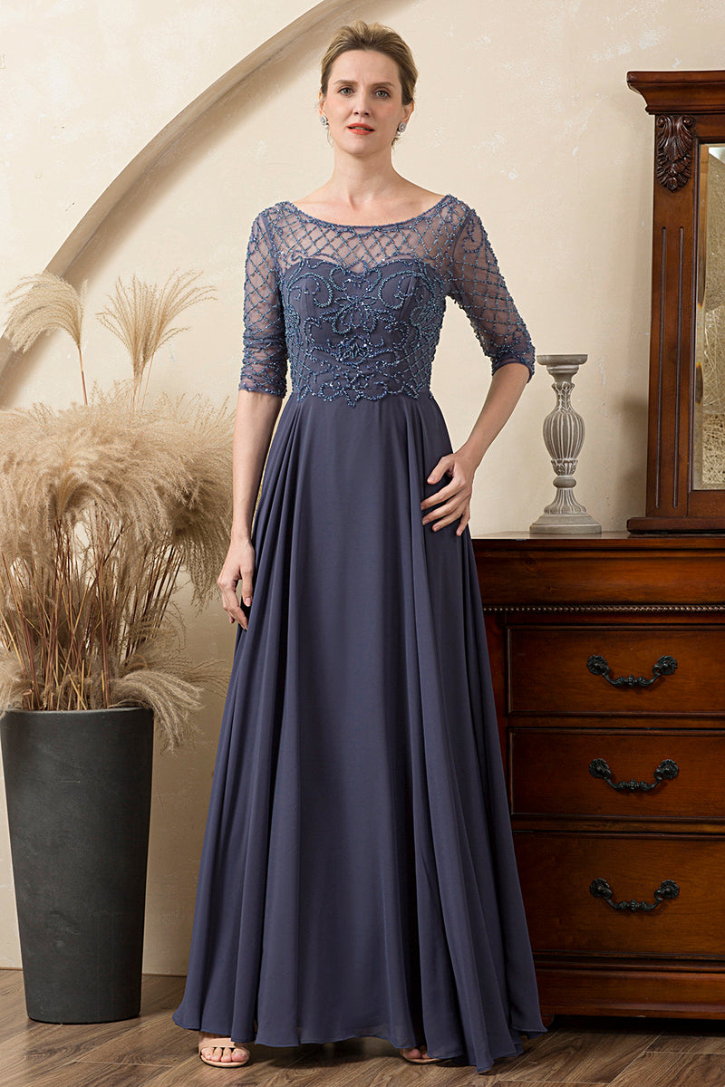 Load image into Gallery viewer, Sparkly Grey Blue Beaded Mother of the Bride Dress