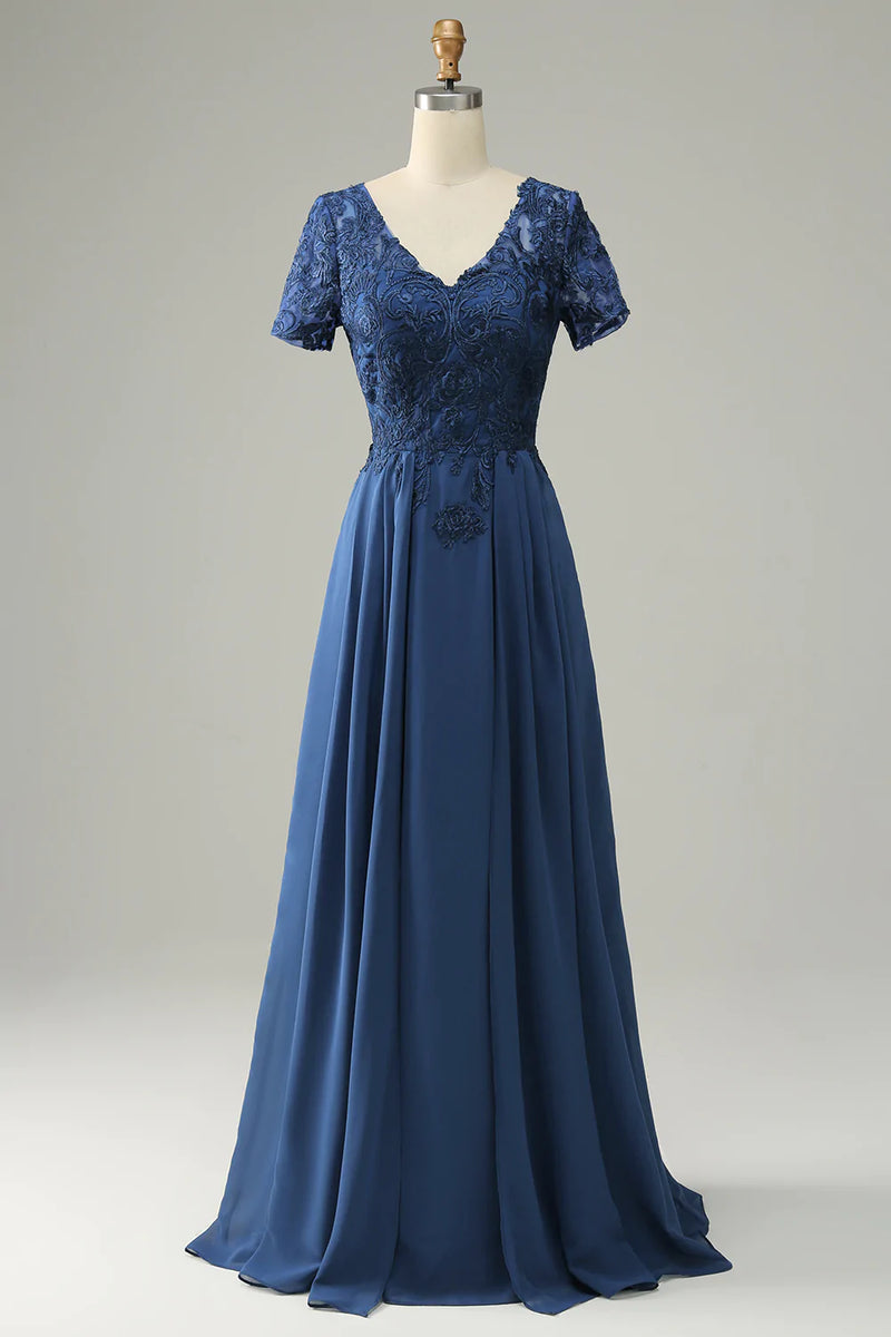 Load image into Gallery viewer, Blue A Line Mother of Bride Dress with Appliques