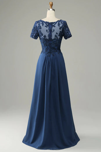 Blue A Line Mother of Bride Dress with Appliques