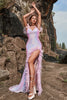 Load image into Gallery viewer, Mermaid Sweetheart Purple Sequins Long Formal Dress with Feather