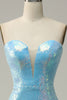 Load image into Gallery viewer, Mermaid Sweetheart Light Blue Sequins Long Formal Dress with Feather
