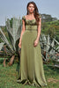 Load image into Gallery viewer, Army Green Off the Shoulder Long Bridesmaid Dress with Slit
