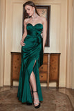 Sheath Sweetheart Dark Green Long Formal Dress with Split Front