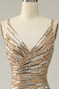 Load image into Gallery viewer, Sheath V Neck Golden Sequins Long Formal Dress with Open Back