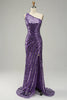 Load image into Gallery viewer, Purple Sequin One Shoulder Formal Dress with Slit