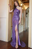 Load image into Gallery viewer, Purple Sequin One Shoulder Formal Dress with Slit