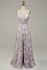 Load image into Gallery viewer, Ivory Purple Printed V-Neck Formal Dress With Slit