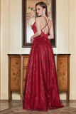 Spaghetti Straps Burgundy A Line Formal Dress