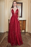 Spaghetti Straps Burgundy A Line Formal Dress