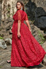 Load image into Gallery viewer, A Line V Neck Red Lace Plus Size Formal Dress with Split Front