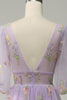 Load image into Gallery viewer, A-Line V-Neck Embroidery Lavender Long Formal Dress with Short Sleeves