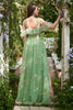 Load image into Gallery viewer, A-Line V-Neck Spaghetti Straps Embroidery Green Long Formal Dress with Slit