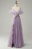 Load image into Gallery viewer, A-Line V-Neck Spaghetti Straps Embroidery Lavender Long Formal Dress with Slit