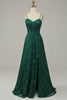 Load image into Gallery viewer, Dark Green Lace Spaghetti Straps Corset Formal Dress