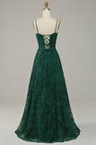 Dark Green Lace Spaghetti Straps Corset Formal Dress