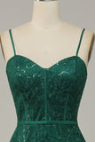 Dark Green Lace Spaghetti Straps Corset Formal Dress