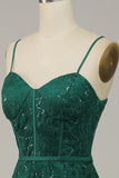 Dark Green Lace Spaghetti Straps Corset Formal Dress