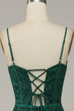 Dark Green Lace Spaghetti Straps Corset Formal Dress