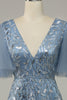 Load image into Gallery viewer, Grey Blue Tulle Embroidered Leaves Formal Dress