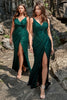 Load image into Gallery viewer, Dark Green Sequined Spaghetti Straps Formal Dress With Slit