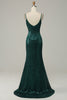 Load image into Gallery viewer, Dark Green Sequined Spaghetti Straps Formal Dress With Slit