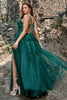 Load image into Gallery viewer, A Line Spaghetti Straps Dark Green Long Formal Dress with Appliques