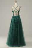 Dark Green A Line Tulle Formal Dress with Slit