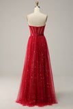 Red Strapless Tulle Corset Formal Dress