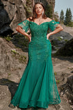 Mermaid Off the Shoulder Dark Green Plus Size Formal Dress with Appliques