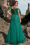 Mermaid Off the Shoulder Dark Green Plus Size Formal Dress with Appliques