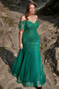 Load image into Gallery viewer, Mermaid Off the Shoulder Dark Green Plus Size Formal Dress with Appliques