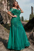 Load image into Gallery viewer, Mermaid Off the Shoulder Dark Green Plus Size Formal Dress with Appliques