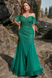 Mermaid Off the Shoulder Dark Green Plus Size Formal Dress with Appliques