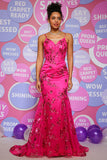 Hot Pink Sequins Print Mermaid Formal Dress