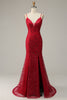 Load image into Gallery viewer, Dark Red Spaghetti Straps Mermaid Formal Dress with Slit