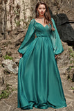 A Line Sweetheart Dark Green Long Formal Dress with Long Sleeves