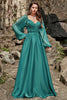 Load image into Gallery viewer, A Line Sweetheart Dark Green Long Formal Dress with Long Sleeves