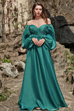 A Line Sweetheart Dark Green Long Formal Dress with Long Sleeves