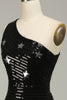 Load image into Gallery viewer, Sequins Mermaid One Shoulder Black Long Formal Dress with Star