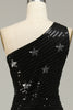 Load image into Gallery viewer, Sequins Mermaid One Shoulder Black Long Formal Dress with Star