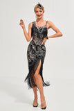 Black Spaghetti Straps Gatsby Fringed Flapper Dress