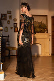 Sheath V Neck Black Sequins Long 1920s Flapper Dress with Fringes