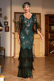 Sheath V Neck Dark Green Sequins Long 1920s Flapper Dress with Fringes