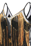 Black Golden Fringes 1920s Dress with Sequins