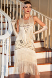 Fringed Champagne Roaring 20s Great Gatsby Dress for Party