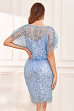 Sheath Jewel Neck Grey Blue Sequins Wedding Guest Dress