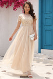 A Line Tulle Apricot Sequins Formal Dress with Appliques