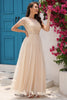 Load image into Gallery viewer, A Line Tulle Apricot Sequins Formal Dress with Appliques
