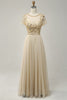 Load image into Gallery viewer, Apricot Tulle A Line Sequins Formal Dress with Appliques