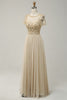 Load image into Gallery viewer, Apricot Tulle A Line Sequins Formal Dress with Appliques